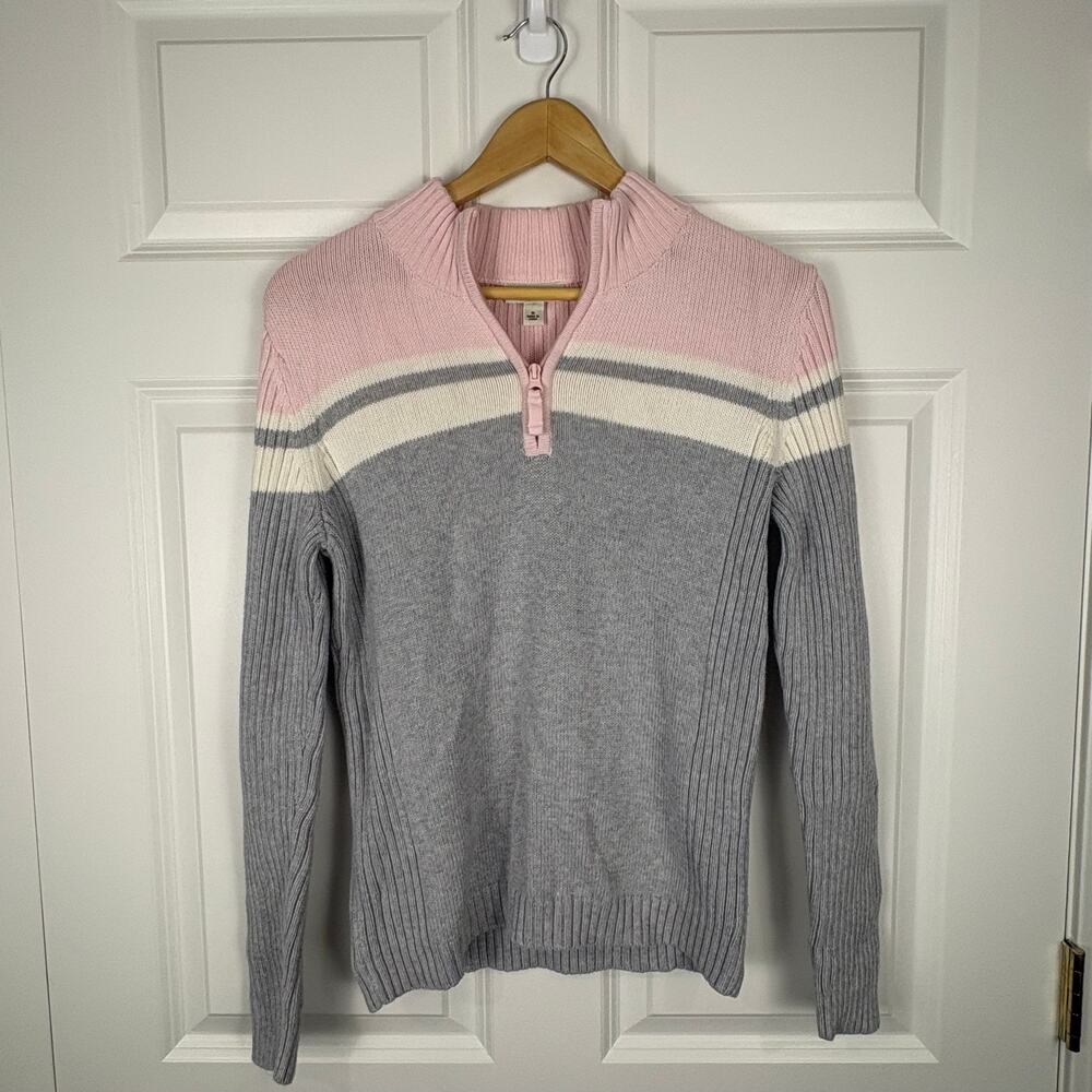 St. John's Bay Pink and Gray Quarter Zip Sweater Color Block Vintage Y2K Medium
